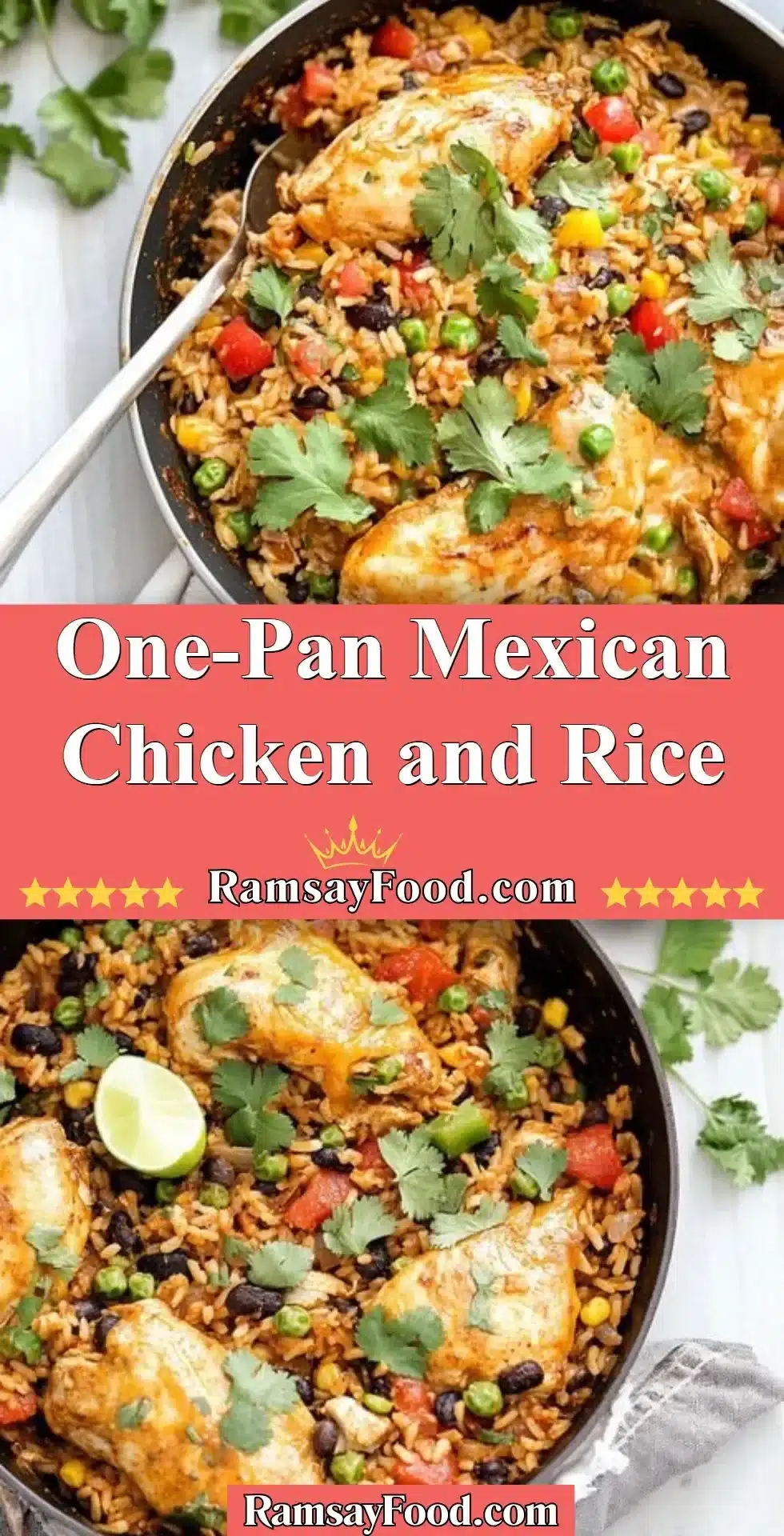 One-Pan Mexican Chicken and Rice dish with vibrant ingredients