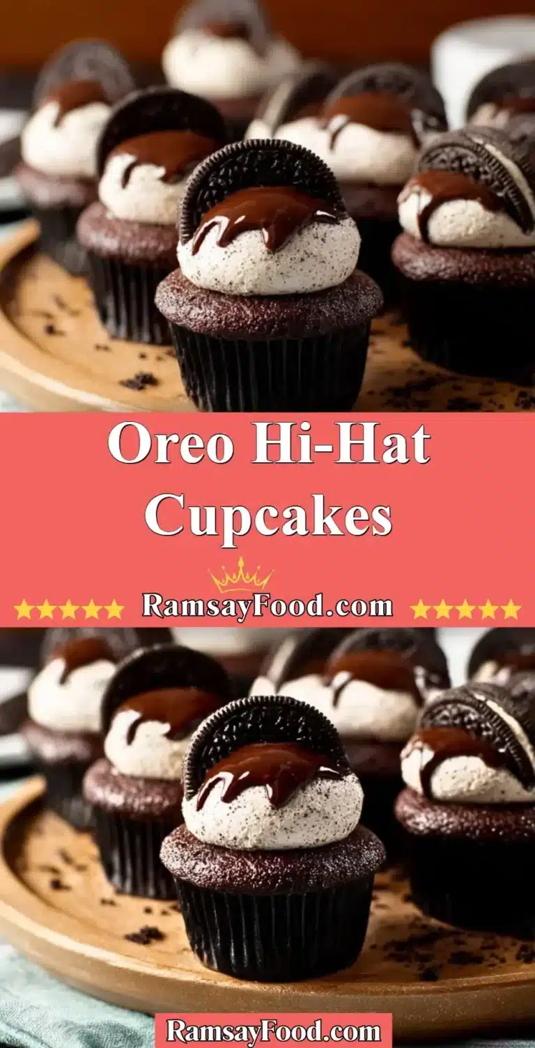 Oreo Hi-Hat Cupcakes with chocolate frosting and Oreo cookie topping