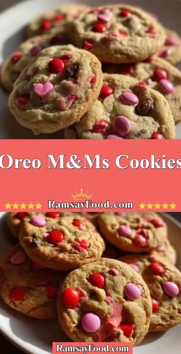 Oreo M&Ms Cookies 5 Delicious Oreo M&Ms cookies stacked on a plate, showcasing their chocolatey goodness.