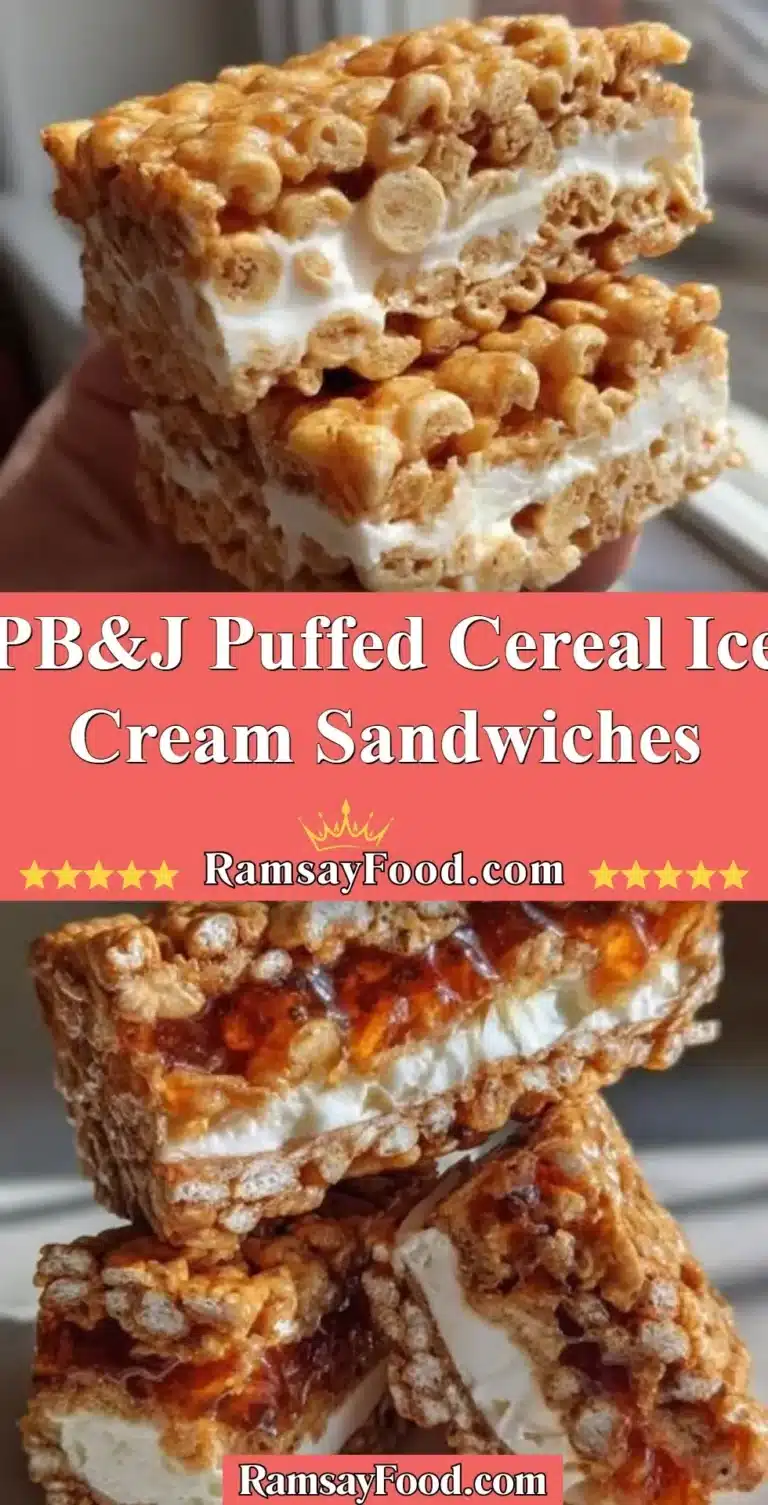 PB&J Puffed Cereal Ice Cream Sandwiches 9 PB&J ice cream sandwiches featuring puffed cereal for added crunch