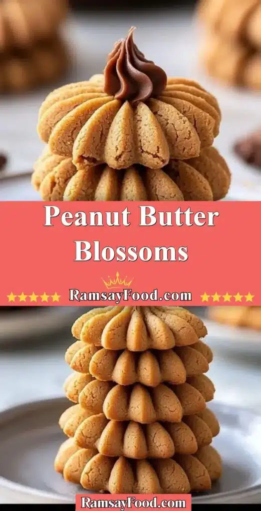 Peanut Butter Blossoms cookies with chocolate kisses on top ready to be enjoyed.