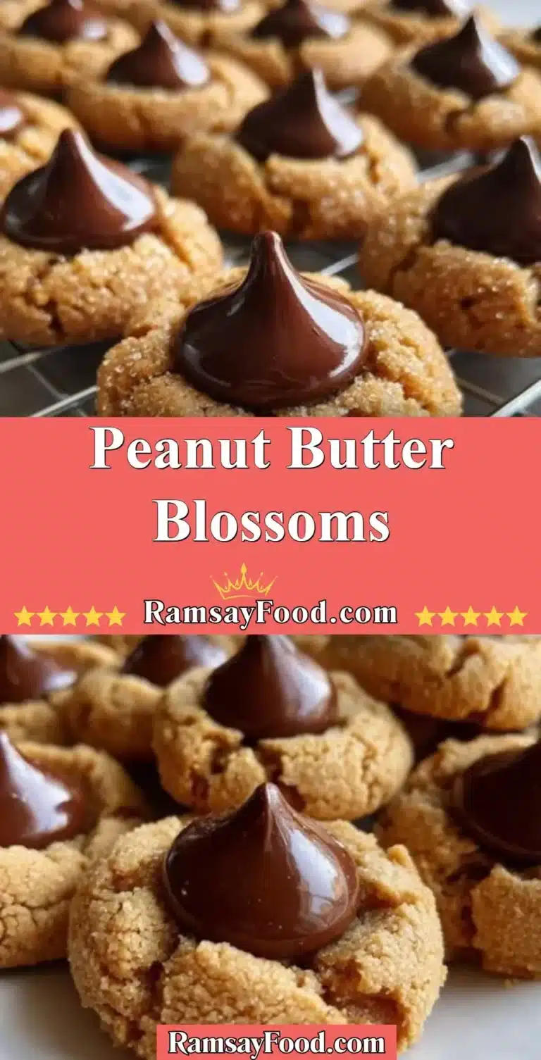 Peanut Butter Blossoms 4 Delicious Peanut Butter Blossoms cookies topped with chocolate kisses on a plate.