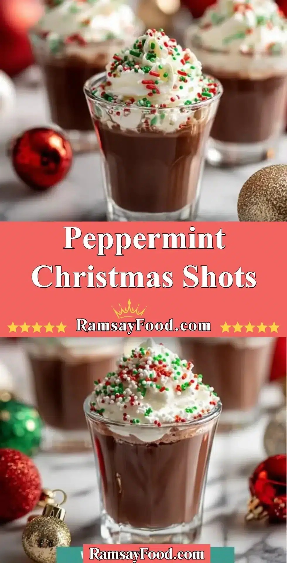 Festive Peppermint Christmas Shots served in holiday-themed glasses