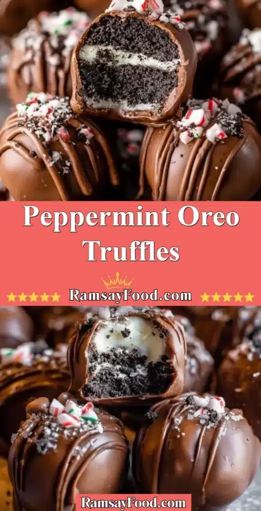 Delicious Peppermint Oreo Truffles decorated with crushed peppermint candy.