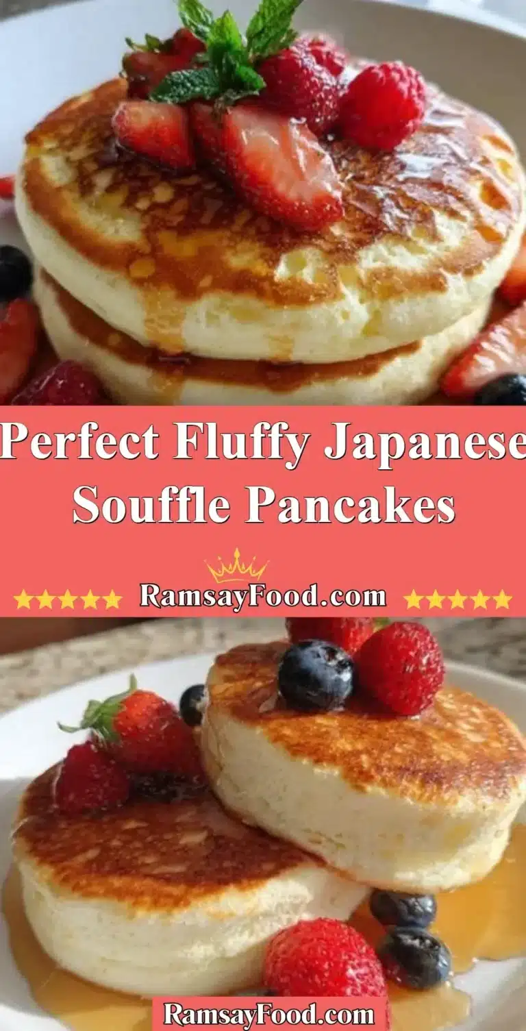 Perfect Fluffy Japanese Souffle Pancakes 5 Fluffy Japanese souffle pancakes stacked and drizzled with maple syrup.
