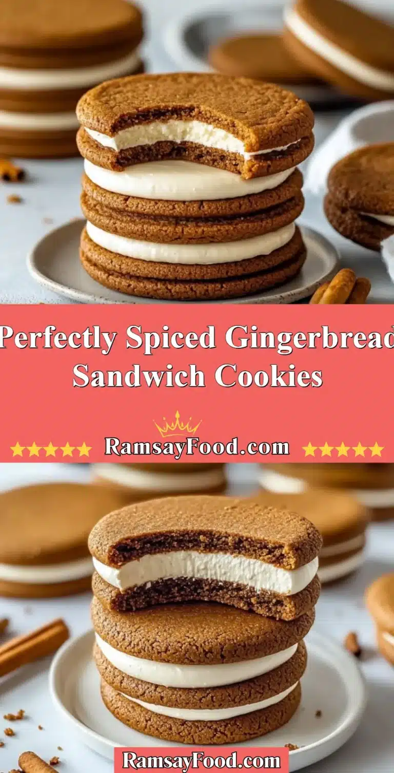 Perfectly Spiced Gingerbread Sandwich Cookies 9 Deliciously spiced gingerbread sandwich cookies stacked on a plate