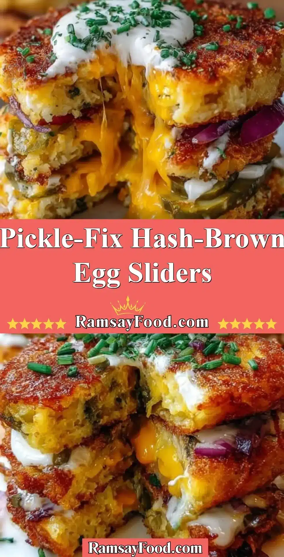 Delicious Pickle-Fix Hash-Brown Egg Sliders on a serving platter.