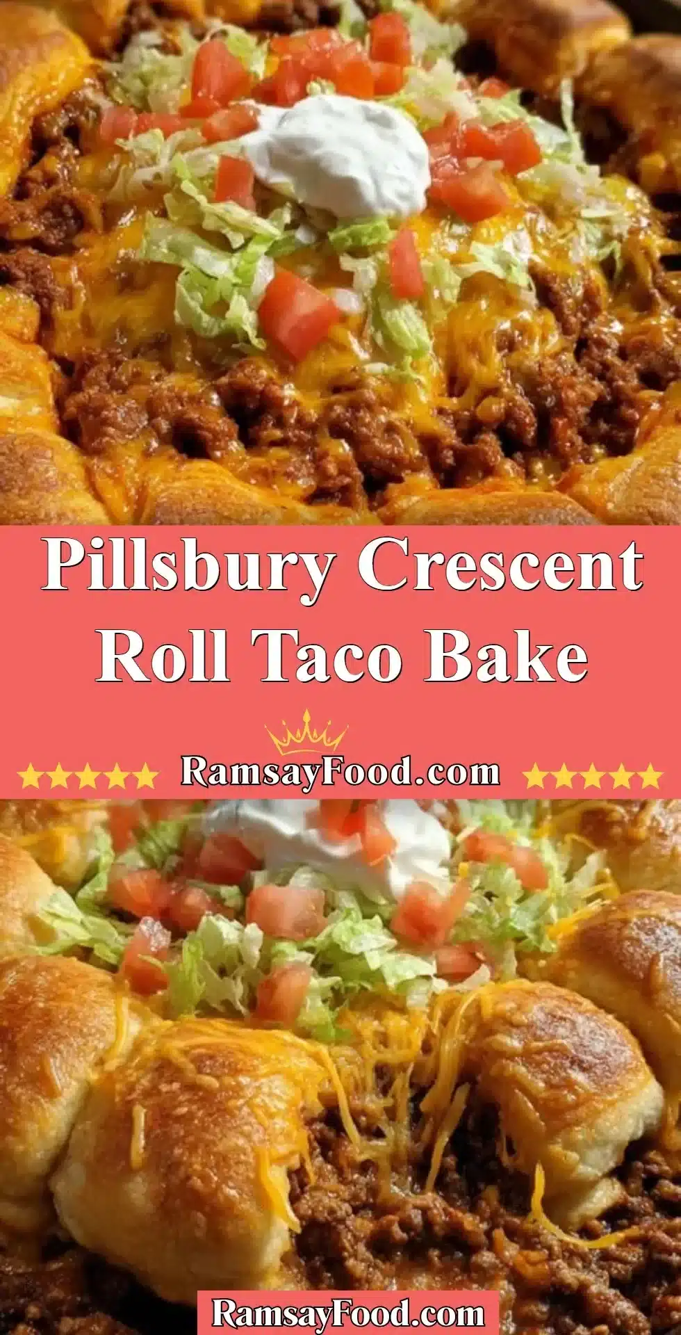 Pillsbury Crescent Roll Taco Bake with toppings on a serving dish