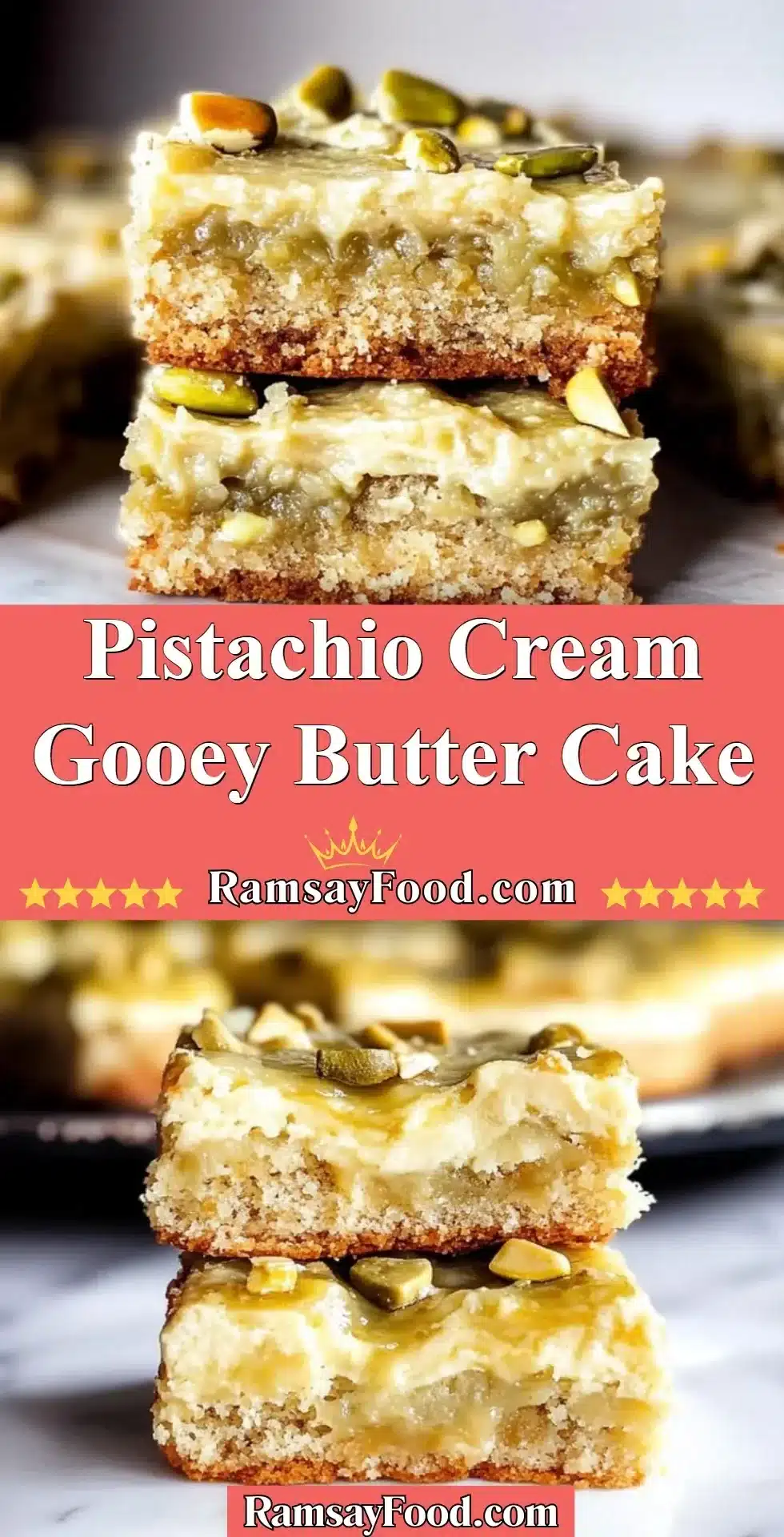 Pistachio Cream Gooey Butter Cake 2 Delicious slice of Pistachio Cream Gooey Butter Cake on a plate