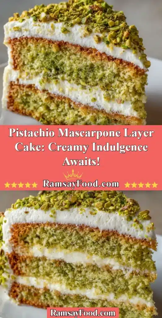Delicious Pistachio Mascarpone Layer Cake with creamy mascarpone frosting