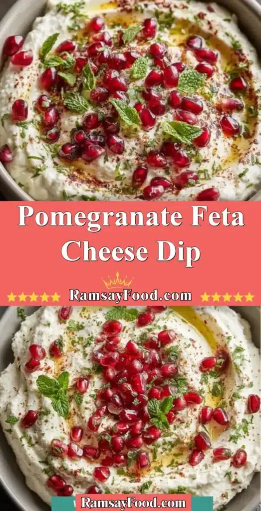 Pomegranate Feta Cheese Dip served in a bowl with fresh garnishes