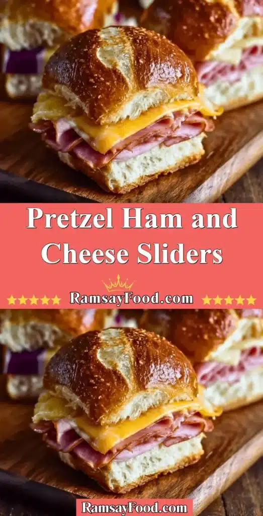 Pretzel ham and cheese sliders on a platter, perfect for snacks and gatherings