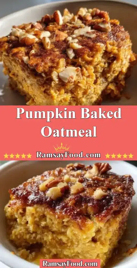 Delicious pumpkin baked oatmeal served in a bowl with a sprinkle of spices.