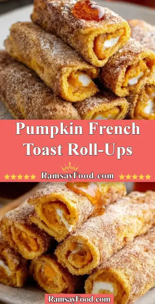 Delicious Pumpkin French Toast Roll-Ups served on a plate with syrup and cinnamon