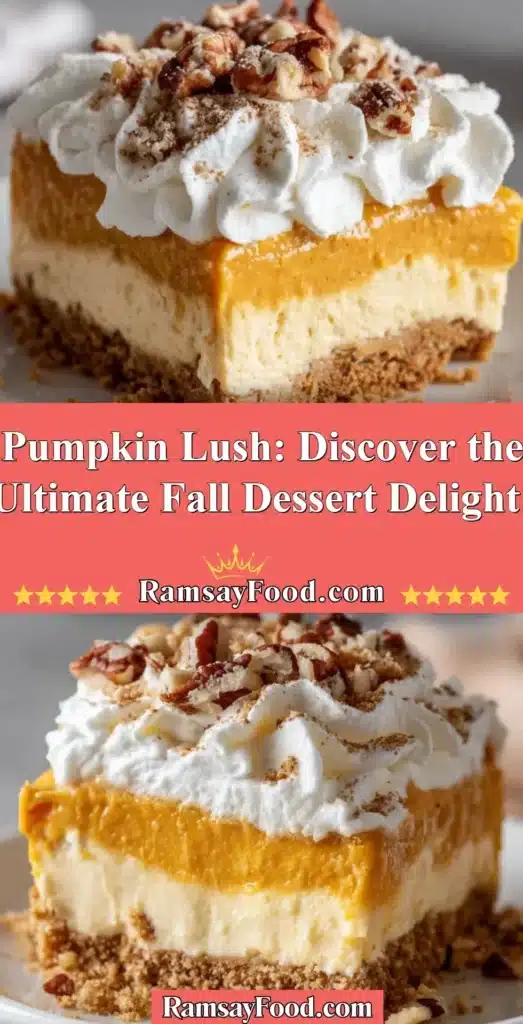 Delicious Pumpkin Lush dessert served in a clear glass dish, showcasing autumn flavors.