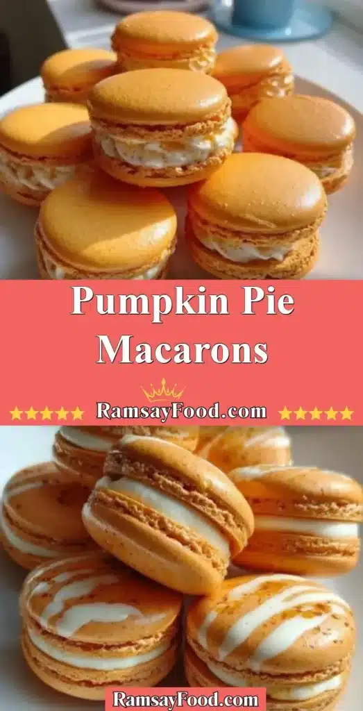 Pumpkin Pie Macarons with autumn-themed decorations and seasonal spices.