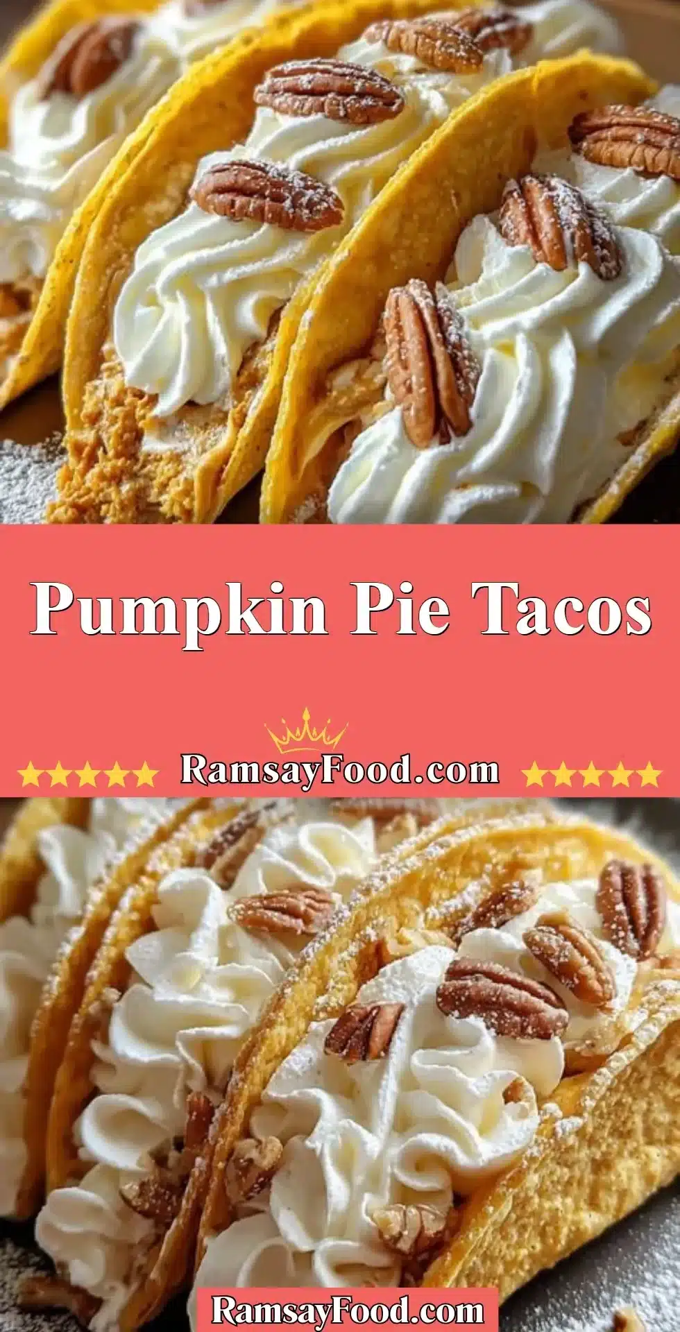 Delicious pumpkin pie tacos topped with whipped cream and cinnamon