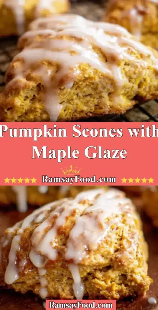 Freshly baked pumpkin scones drizzled with maple glaze