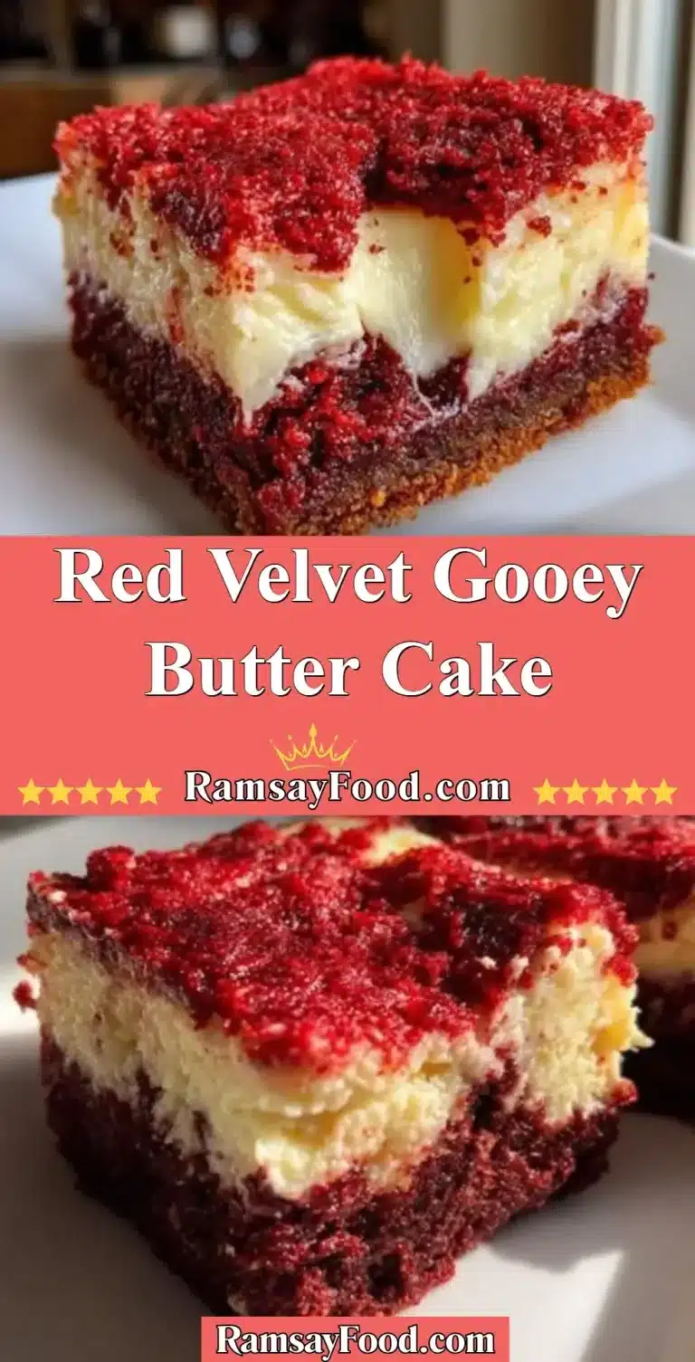 Red Velvet Gooey Butter Cake 5 Delicious Red Velvet Gooey Butter Cake with a rich and creamy texture.
