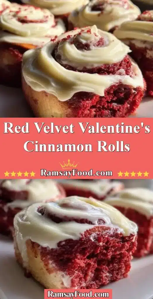 Delicious Red Velvet Valentine's Cinnamon Rolls on a festive table