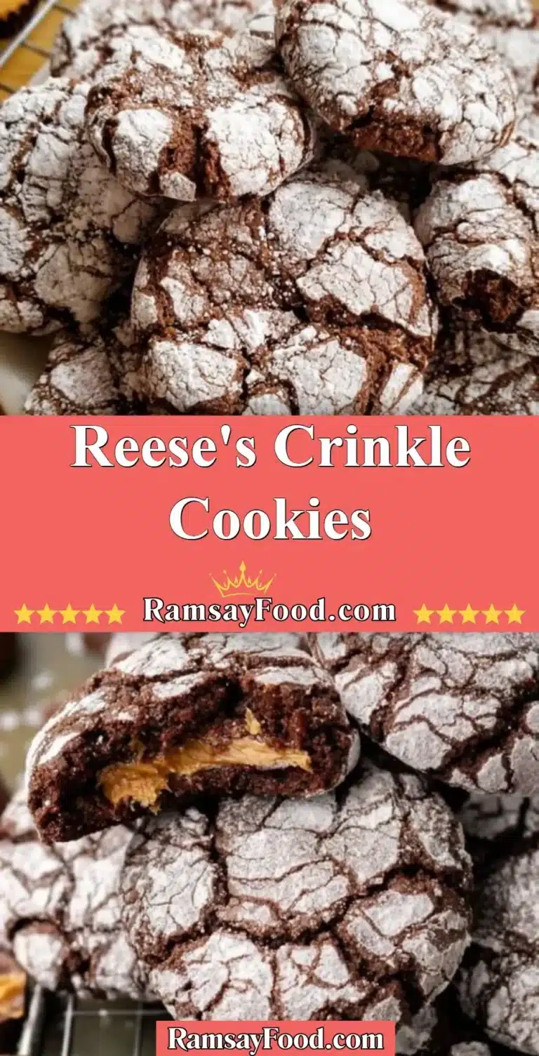 Reese's Crinkle Cookies 8 Delicious Reese's Crinkle Cookies topped with powdered sugar and chocolate.