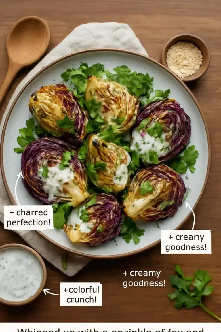 Refreshing cabbage salad with yogurt dressing, garnished with herbs.