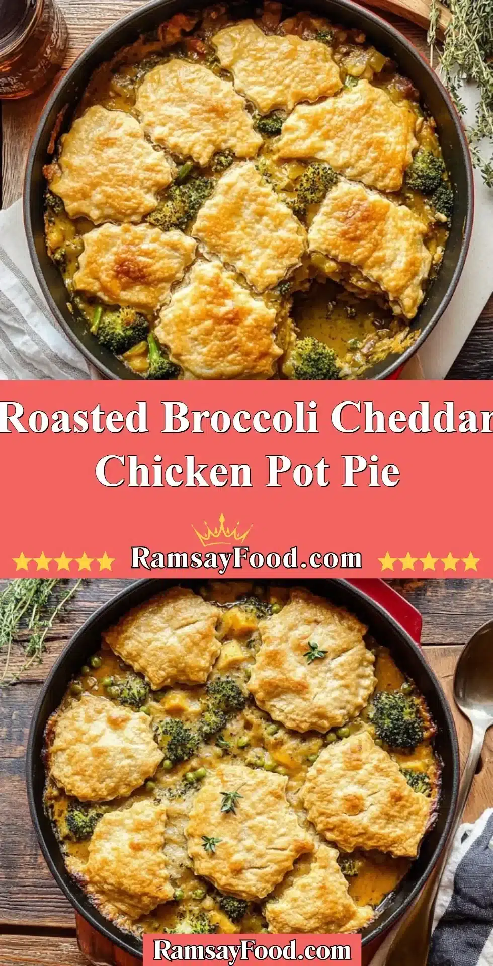 Roasted Broccoli Cheddar Chicken Pot Pie 2 Creamy roasted broccoli cheddar chicken pot pie in a golden crust