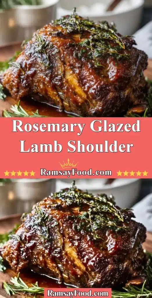 Rosemary glazed lamb shoulder garnished with fresh herbs on a serving platter