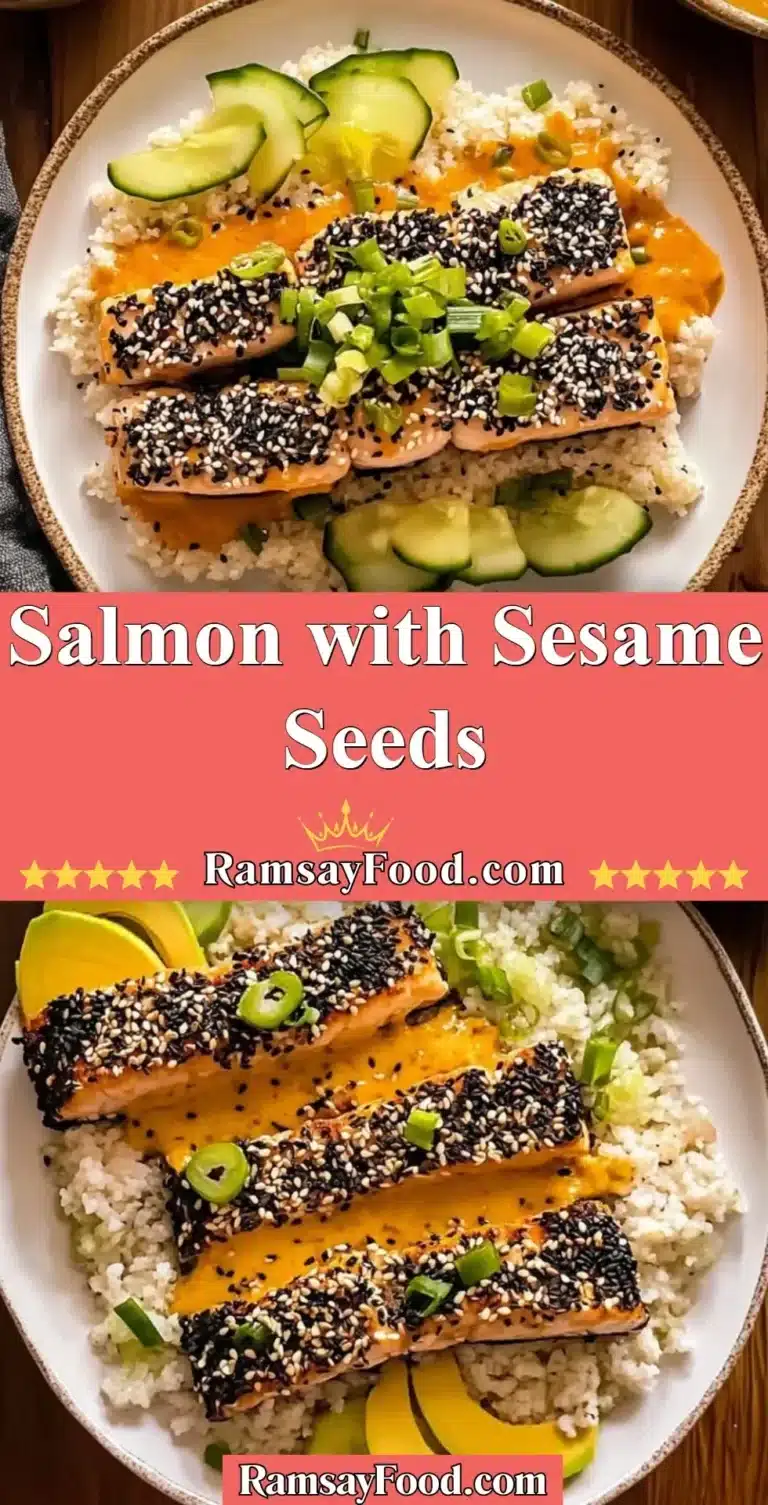 Salmon with Sesame Seeds 8 Salmon fillet topped with sesame seeds on a white plate