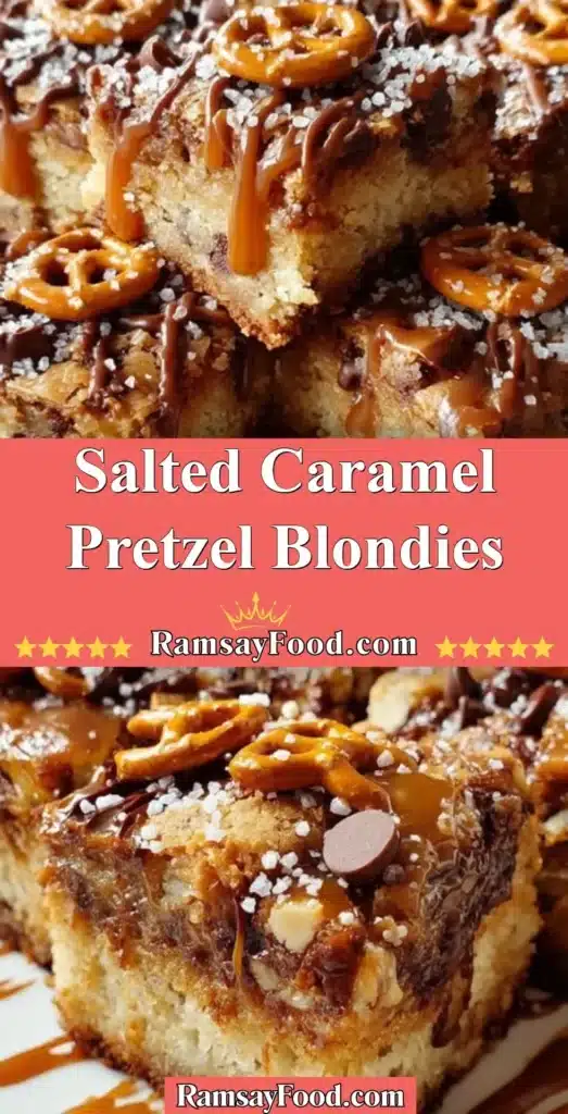 Delicious salted caramel pretzel blondies on a serving plate