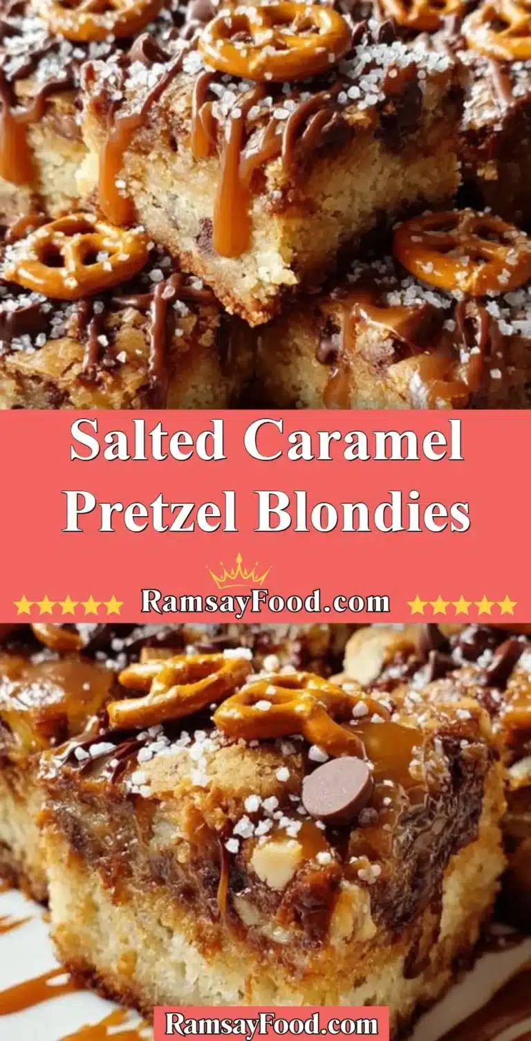 Salted Caramel Pretzel Blondies 9 Delicious salted caramel pretzel blondies on a serving plate