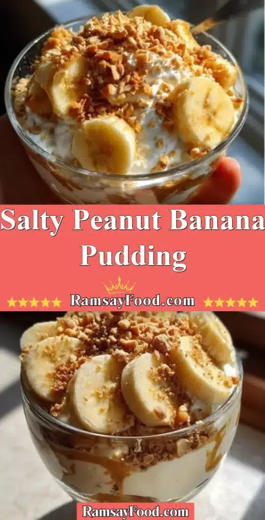 Delicious bowl of salty peanut banana pudding topped with crushed peanuts