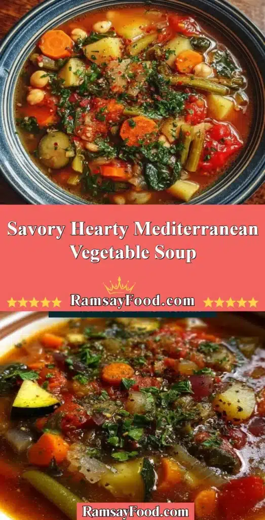 Bowl of hearty Mediterranean vegetable soup with fresh vegetables