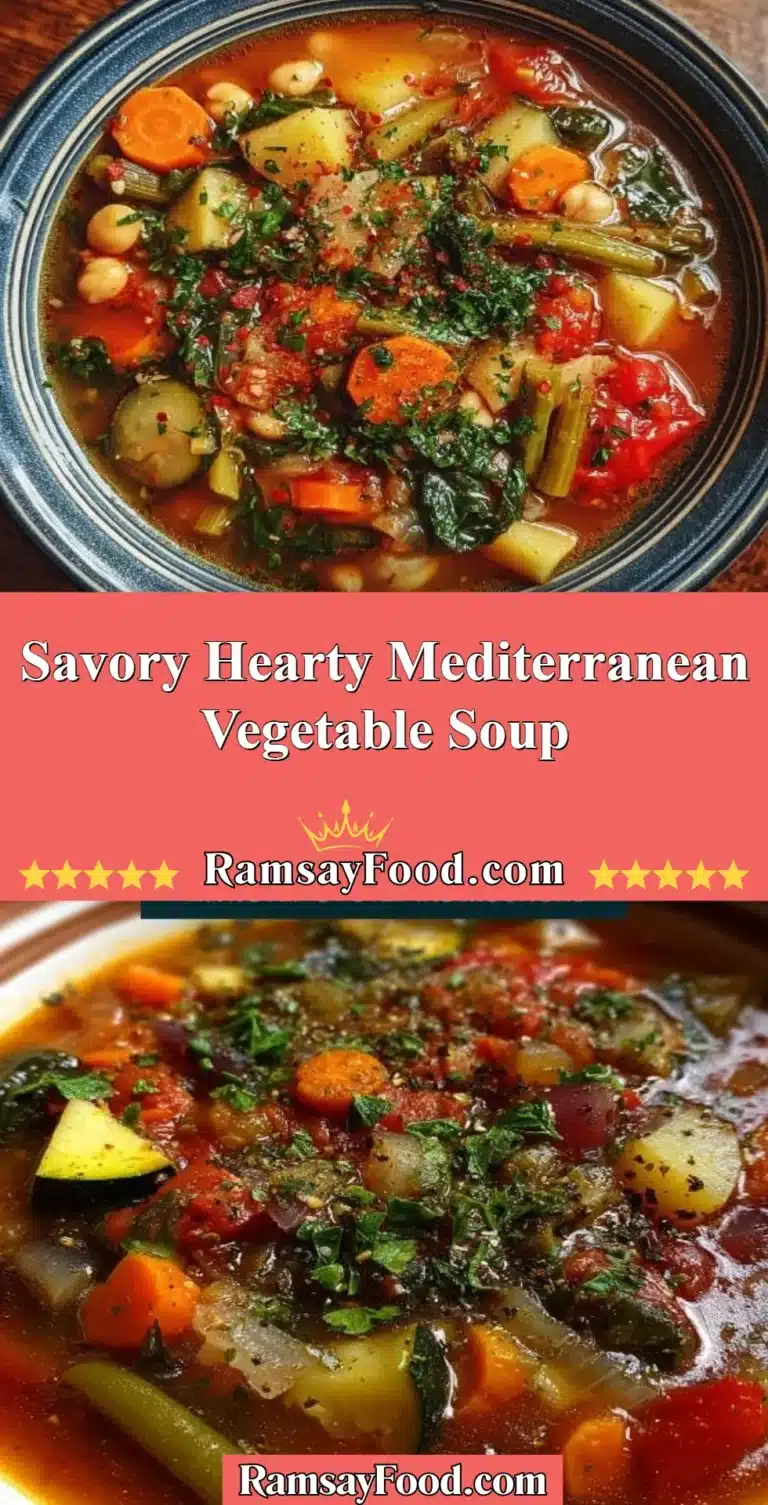 Savory Hearty Mediterranean Vegetable Soup 7 Bowl of hearty Mediterranean vegetable soup with fresh vegetables