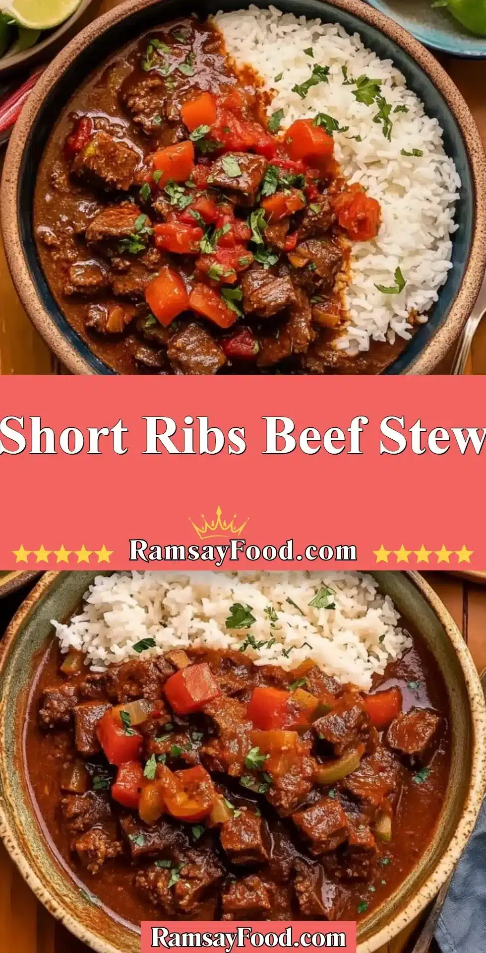 Delicious Short Ribs Beef Stew simmering in a pot with fresh vegetables.