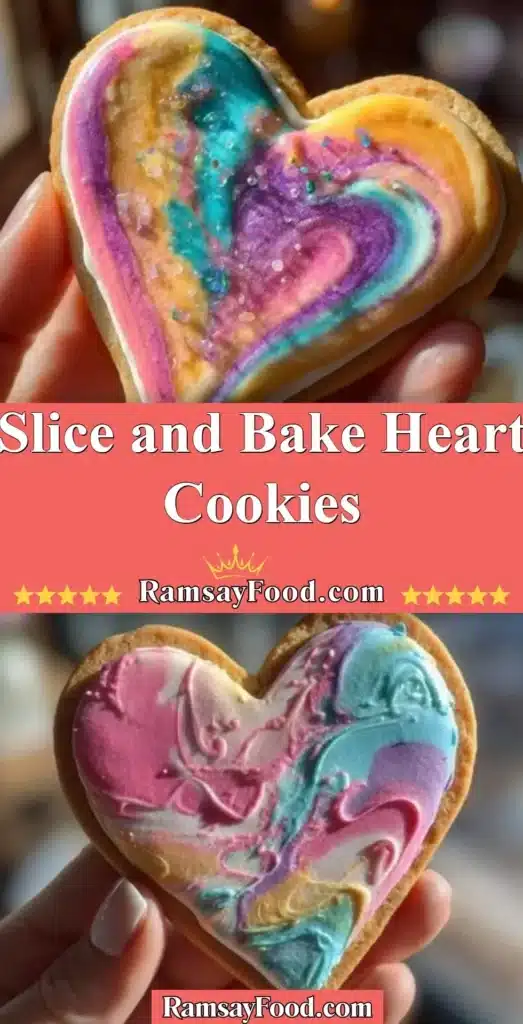 Freshly baked slice and bake heart cookies on a cooling rack.