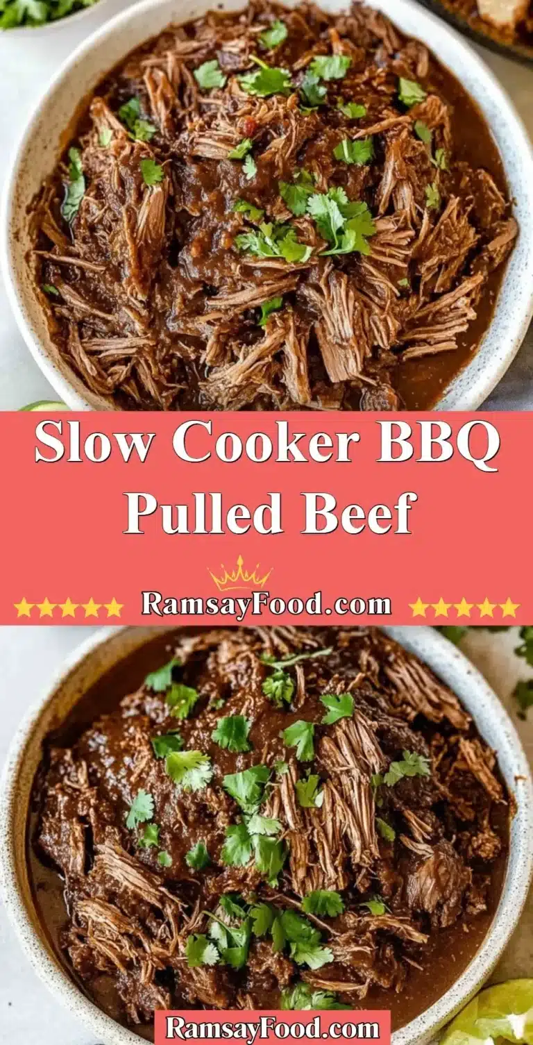 Plate of Slow Cooker BBQ Pulled Beef served with coleslaw and buns