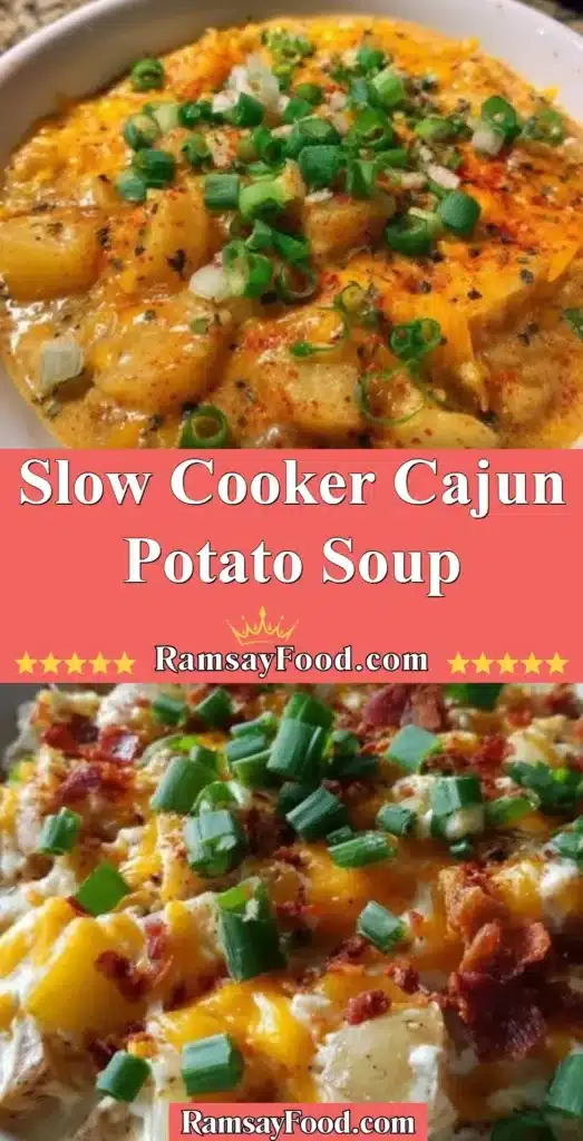 Bowl of creamy Slow Cooker Cajun Potato Soup garnished with green onions.