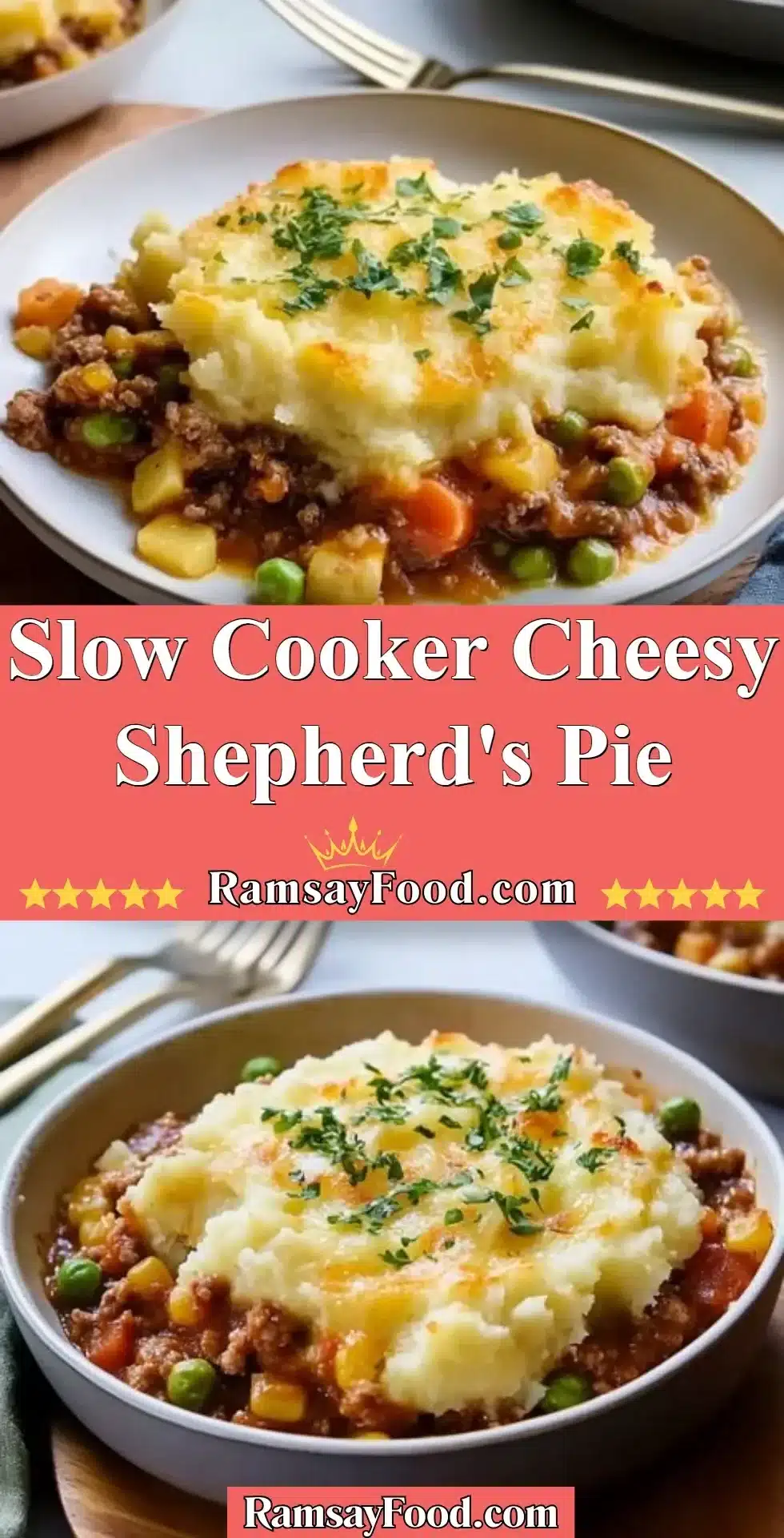 Delicious Slow Cooker Cheesy Shepherd's Pie ready to be served