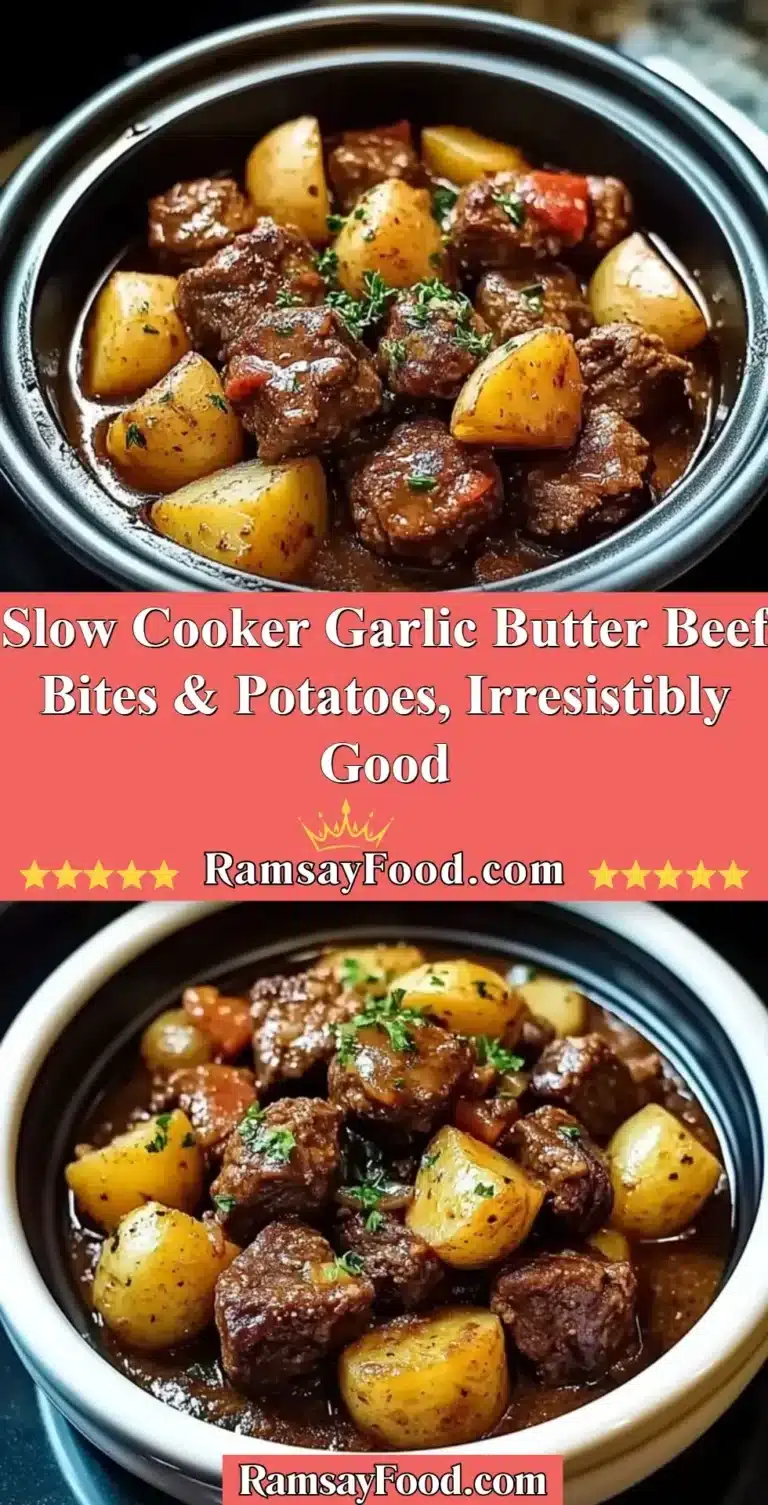Slow Cooker Garlic Butter Beef Bites & Potatoes, Irresistibly Good 5 Slow cooker garlic butter beef bites served with tender potatoes