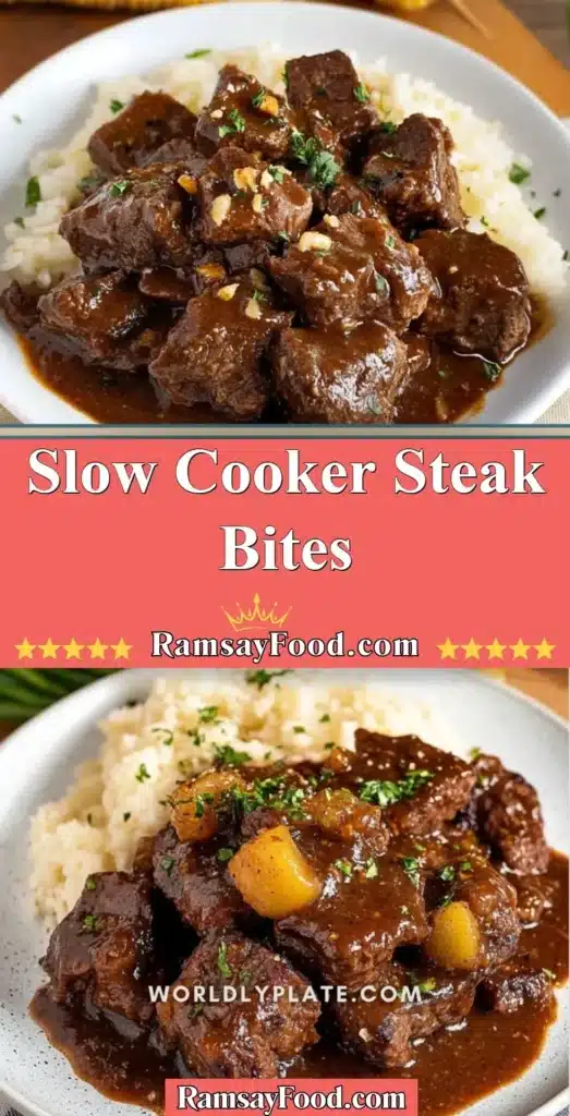 Delicious slow cooker steak bites served with garnishes