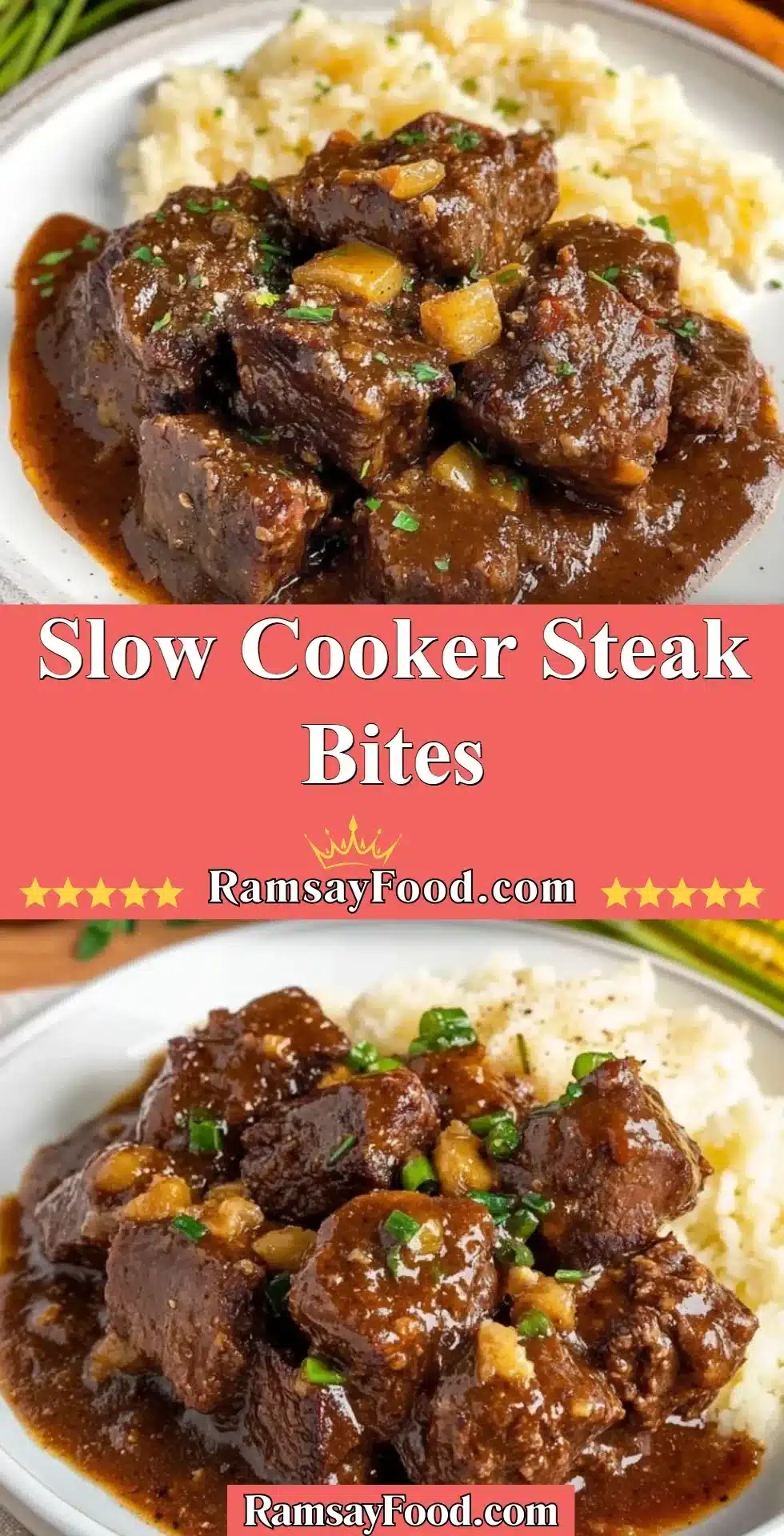 Delicious slow cooker steak bites served on a plate