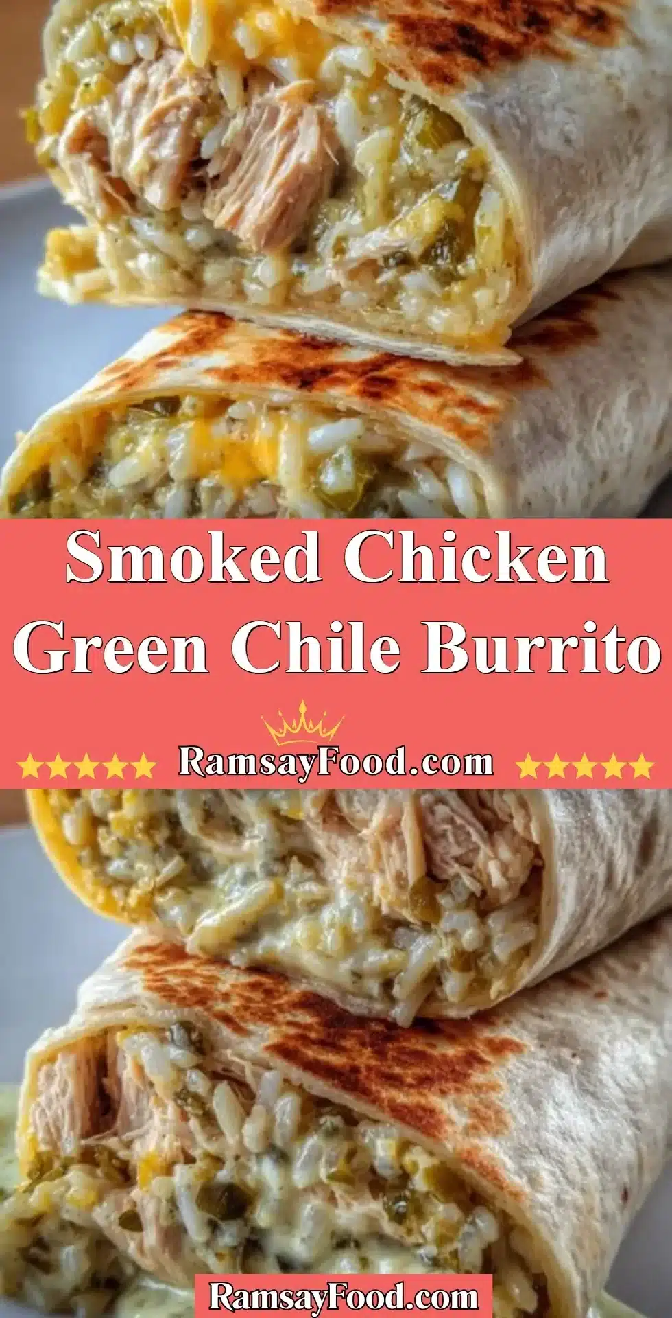 Smoked chicken green chile burrito with fresh ingredients