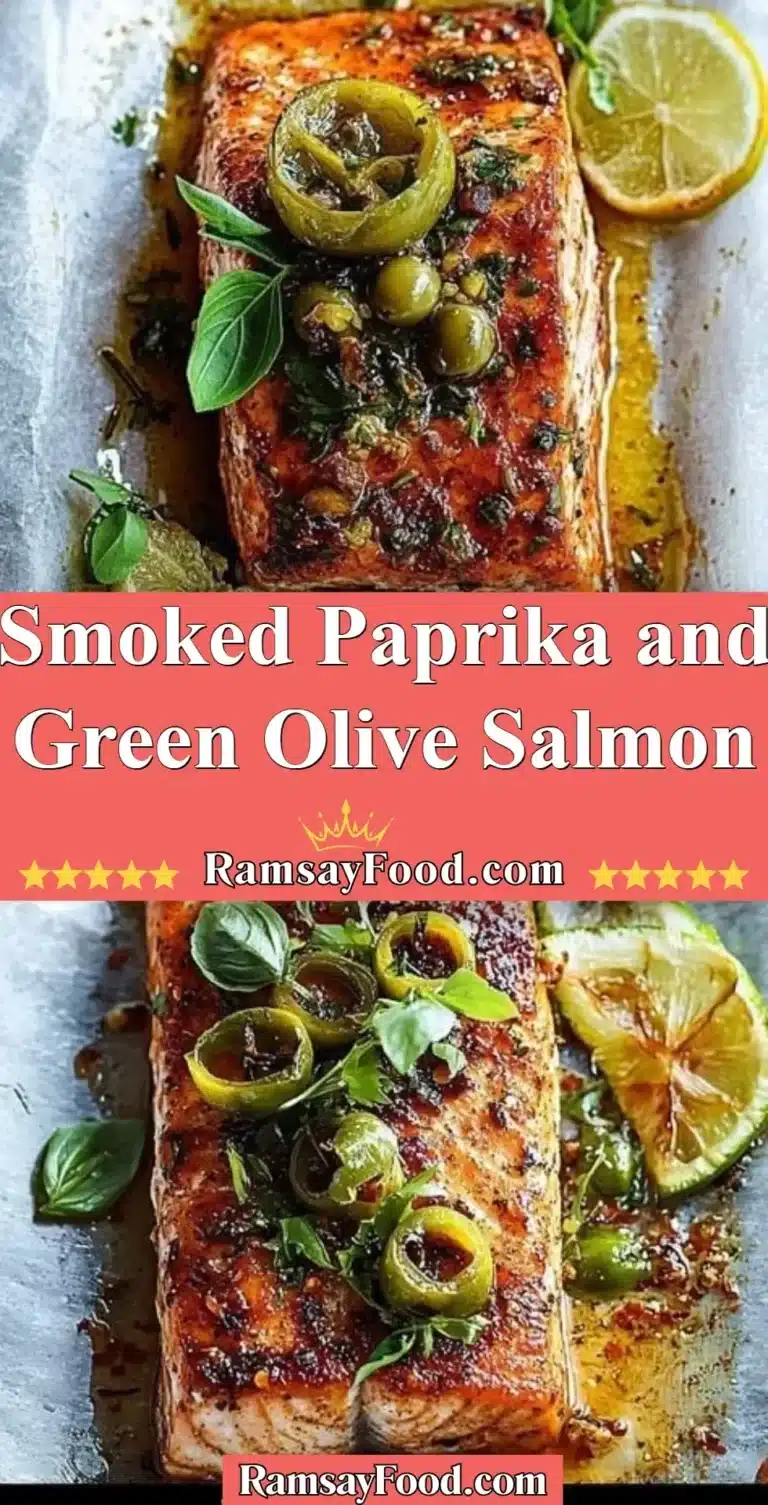 Smoked Paprika and Green Olive Salmon 4 Smoked paprika and green olive salmon dish garnished with herbs