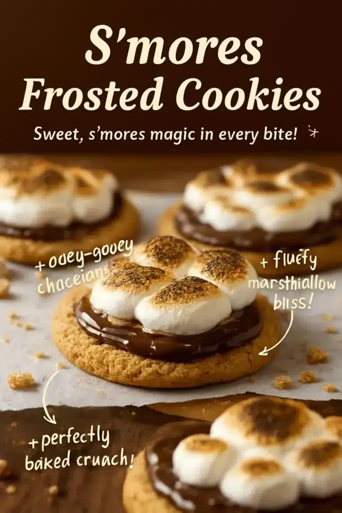 Delicious S'mores Frosted Cookies topped with chocolate and marshmallow