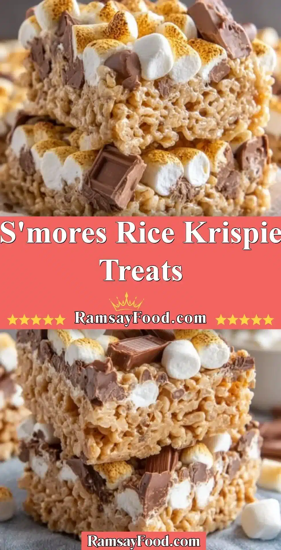 Delicious S'mores Rice Krispie Treats with marshmallows and chocolate