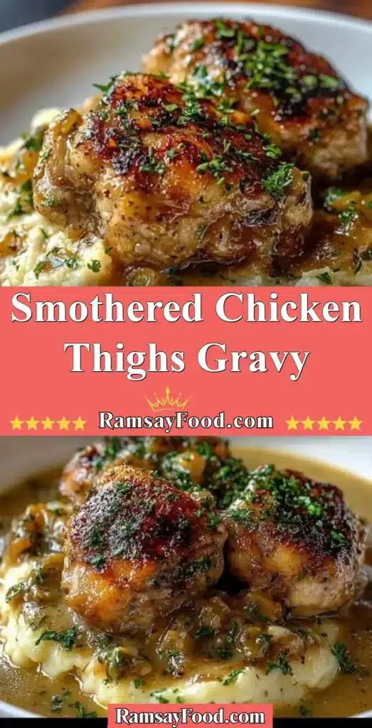 Delicious smothered chicken thighs served with rich gravy