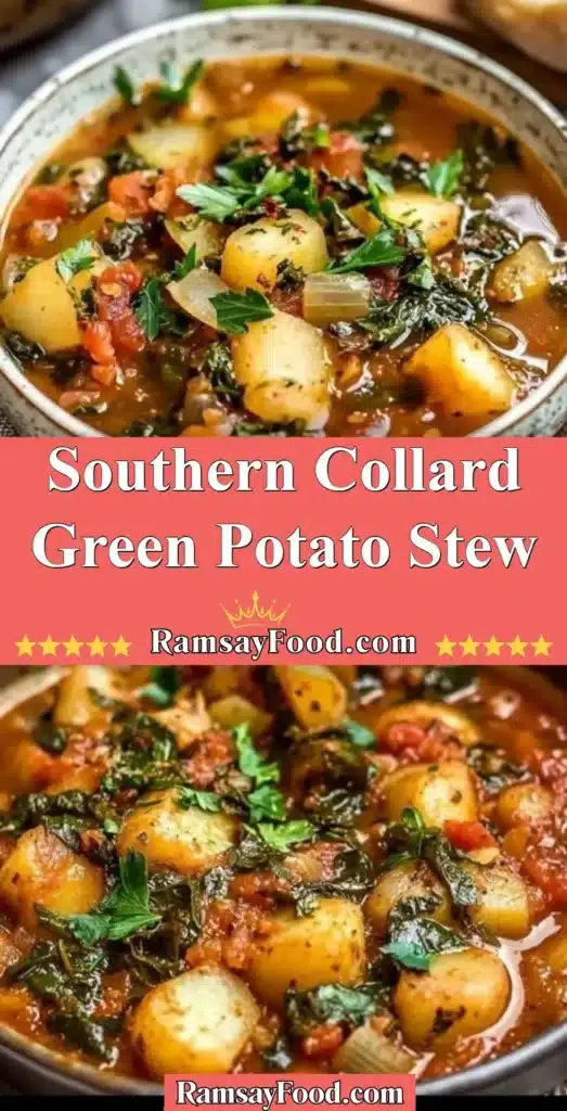 Bowl of Southern collard green potato stew with fresh herbs and potatoes