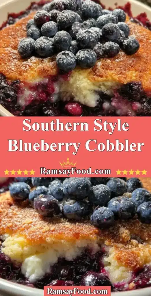 Delicious Southern Style Blueberry Cobbler served in a dish