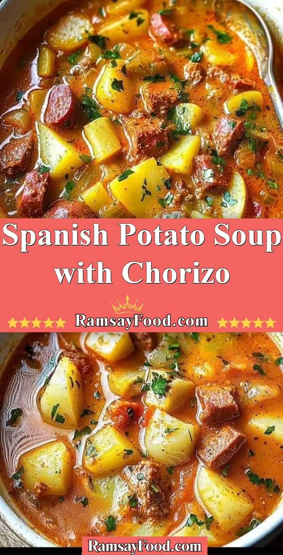 Spanish Potato Soup with Chorizo 2 Bowl of Spanish potato soup topped with chorizo and herbs